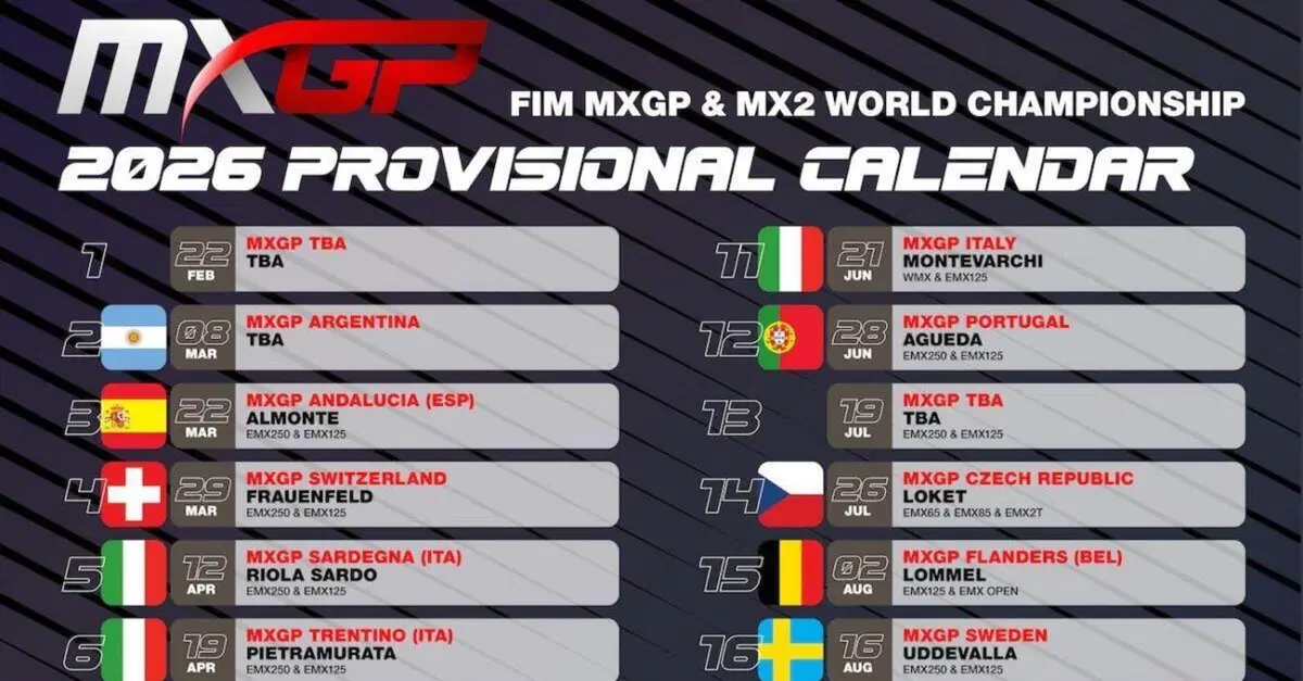 Presentato il calendario provvisorio MXGP 2026: l'Italia ospiter&agrave; tre GP