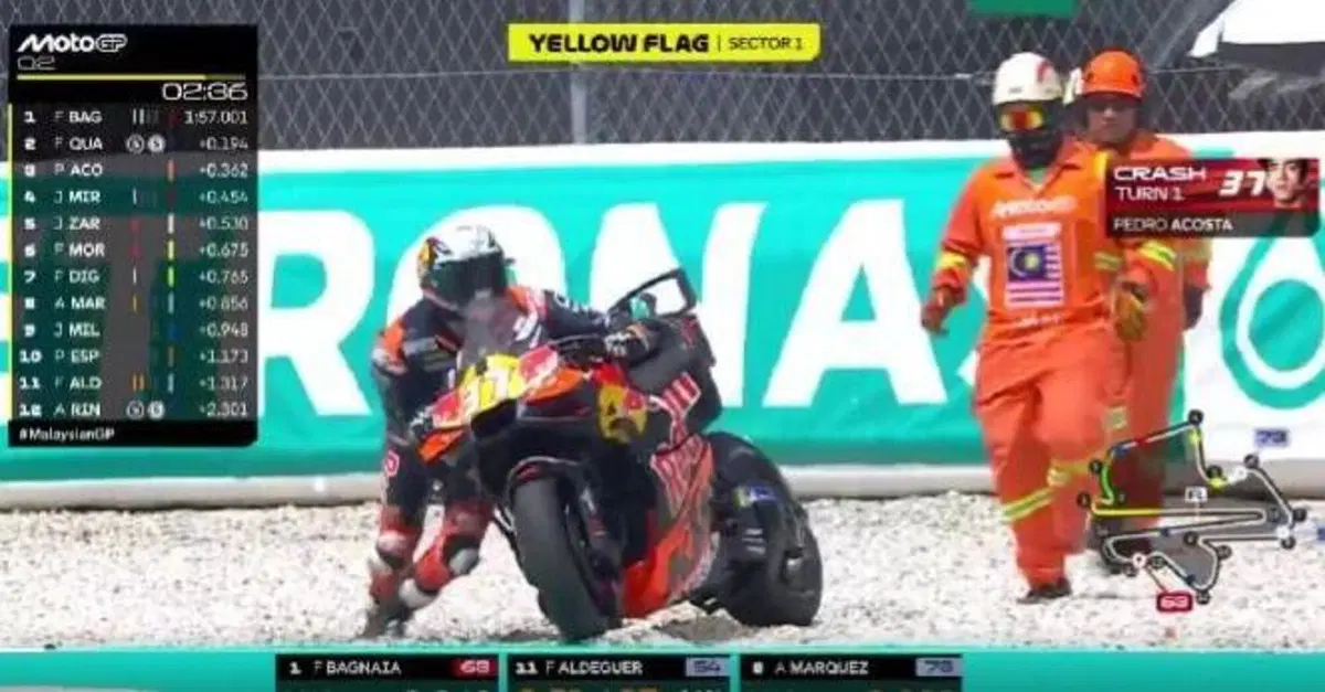 MotoGP 2025. GP della Malesia. Multato Pedro Acosta: dopo la caduta &egrave; ripartito e ha girato negli ultimi 3 minuti del Q2 [VIDEO]