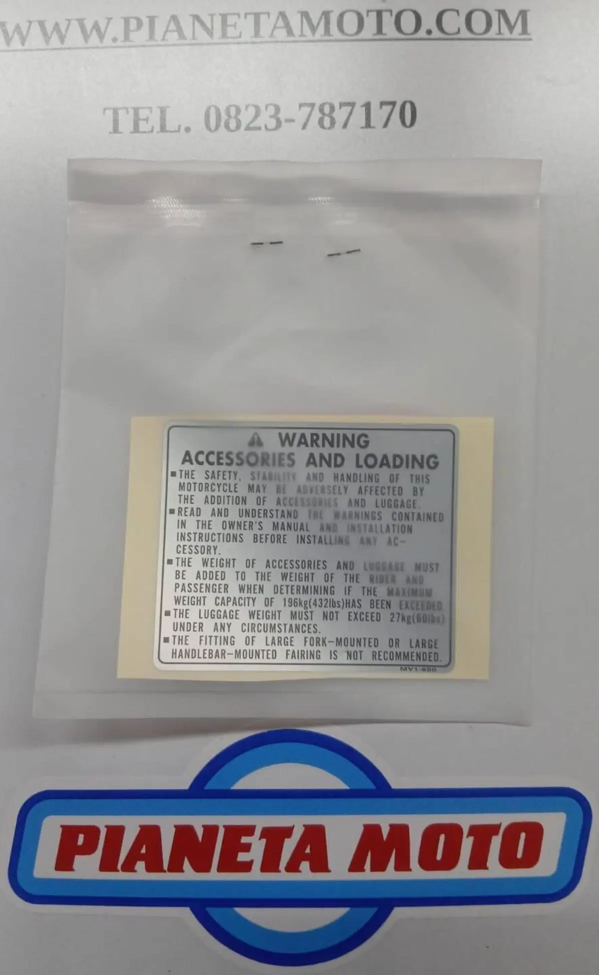 87512MV1680 ETICHETTA CARICO EDACCESSORI HONDA AFR