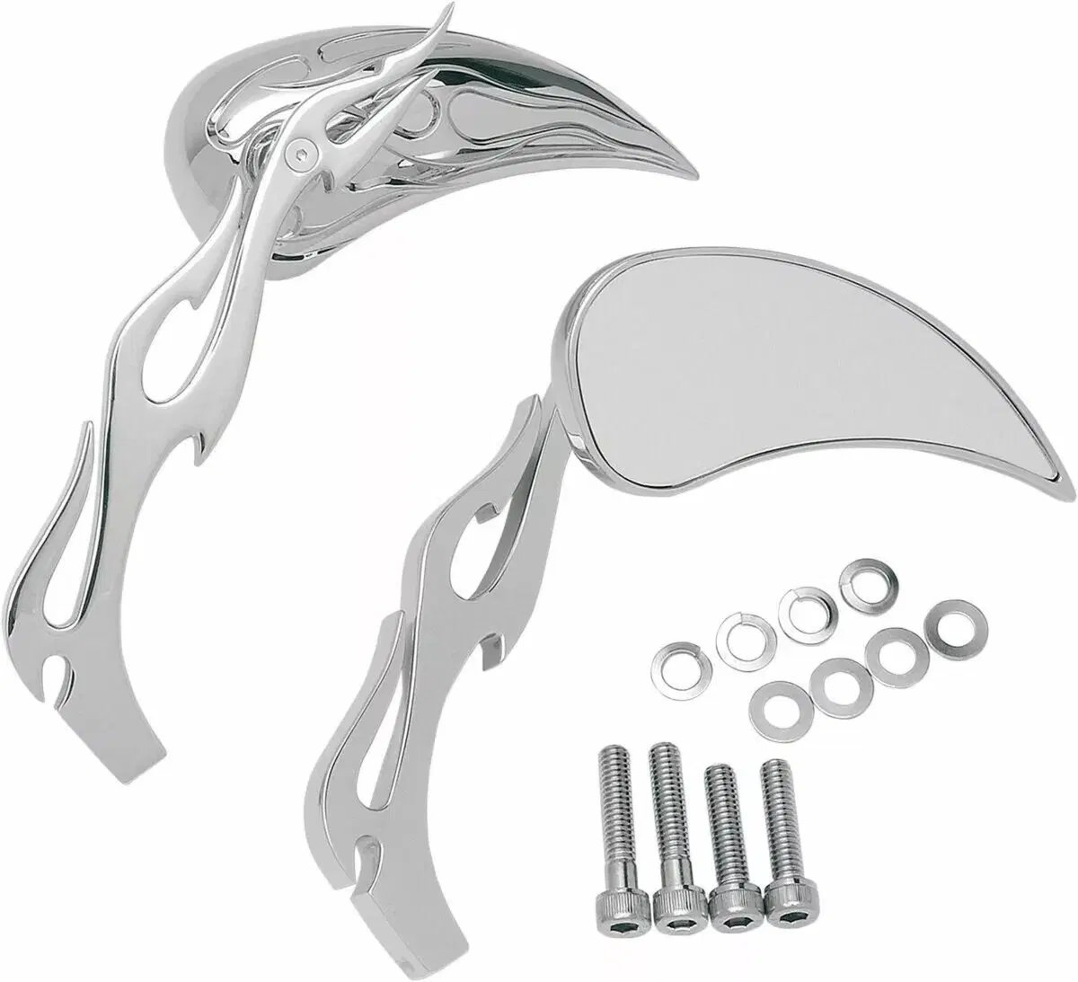 Specchietti Flame 3D cromati venduti in coppia des Drag Specialties