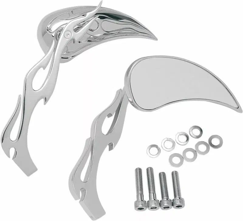 Specchietti Flame 3D cromati venduti in coppia des Drag Specialties