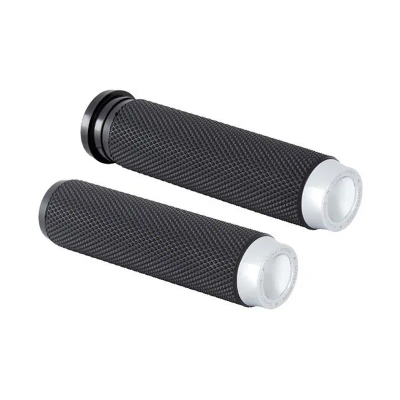 Manopole Knurled con gomma nere e cromo per accele Rough Crafts