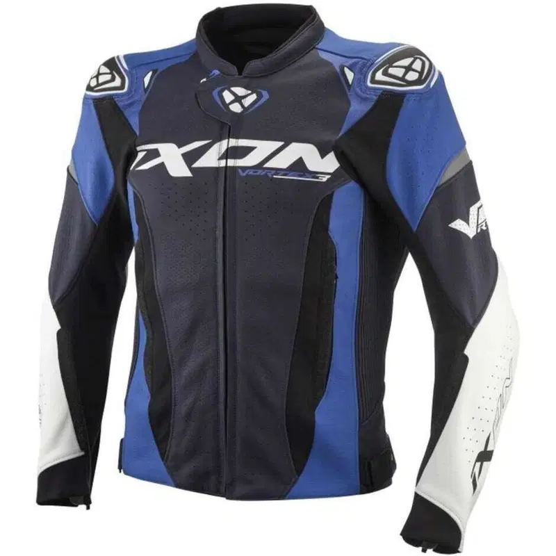 Giacca moto pelle Ixon Vortex 3 Blu Bianco
