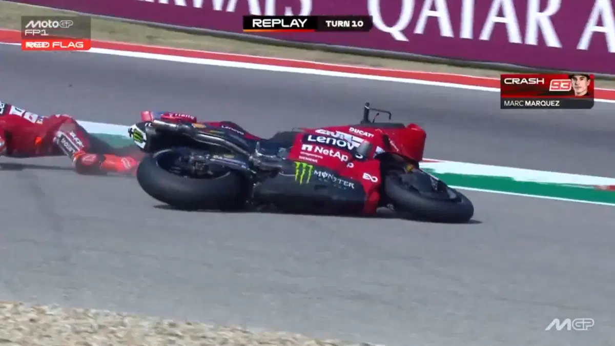 La caduta di Marquez nelle FP1 del GP delle Americhe 2026