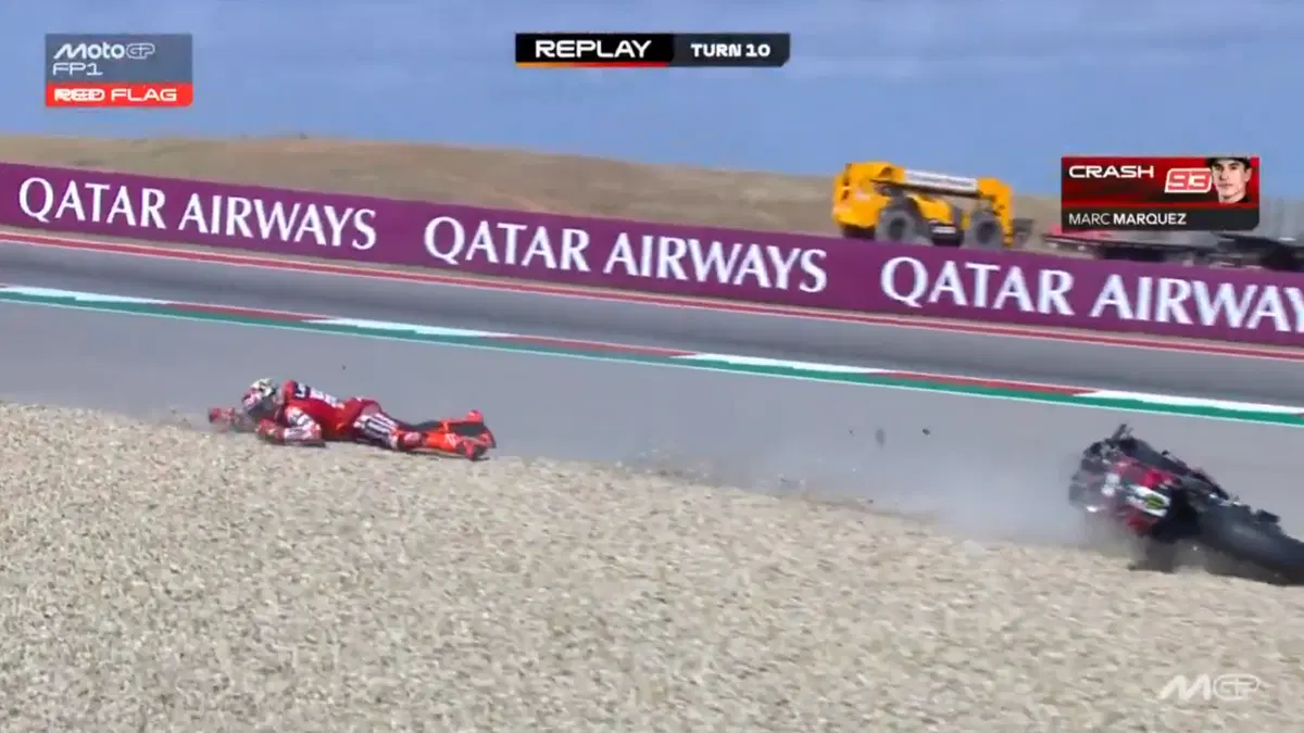La caduta di Marquez nelle FP1 del GP delle Americhe 2026 (8)
