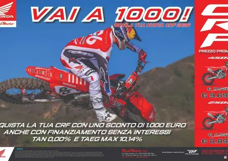 Honda CRF 2026: mille euro di sconto e finanziamento a tasso zero per la stagione motocross