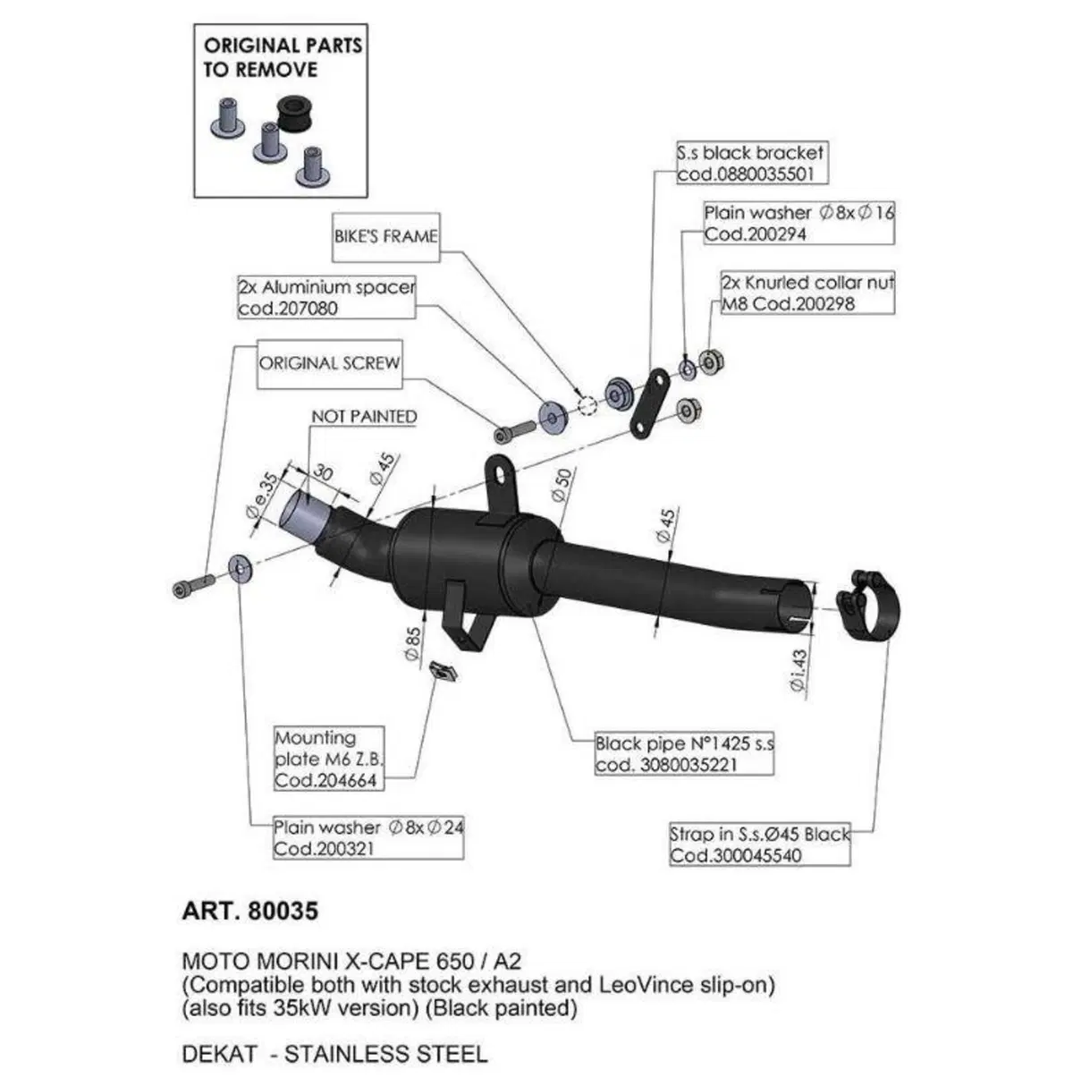 Raccordo elimina catalizzatore LeoVince per MOTO M