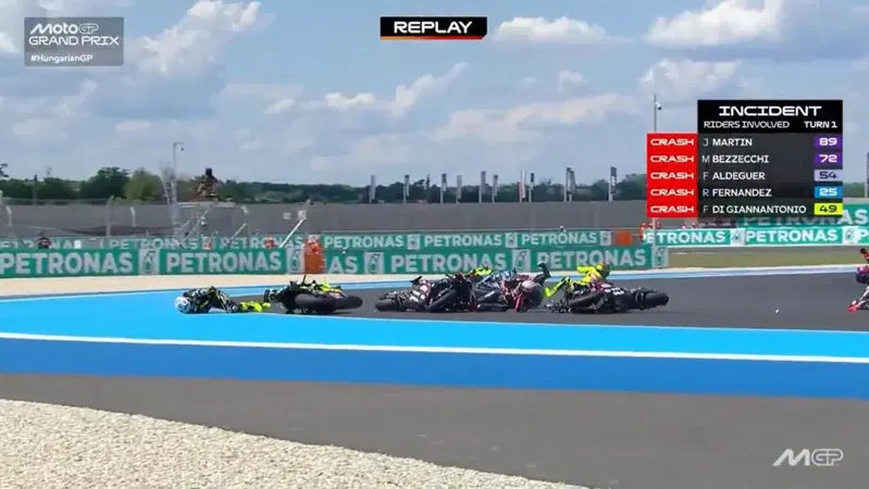 MotoGP 2026. GP di Ungheria a Balaton. Jorge Martin punito con un doppio long lap penalty dopo l'incidente in partenza [VIDEO]