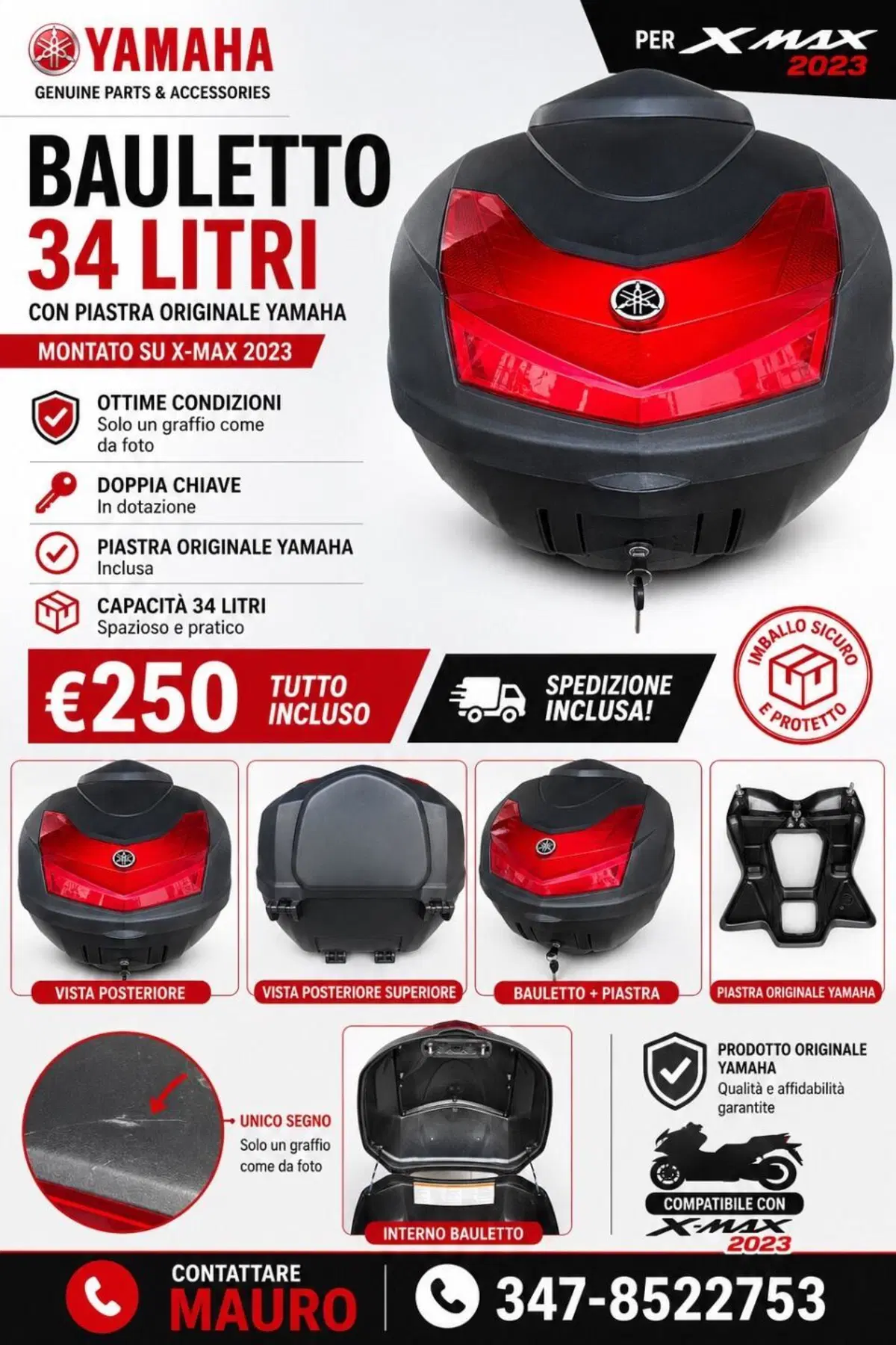 Bauletto 34 Litri + piastra originale Yamaha (era