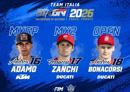 Adamo, Zanchi e Bonacorsi: svelata la formazione che difenderà il tricolore al Motocross delle Nazioni 2026