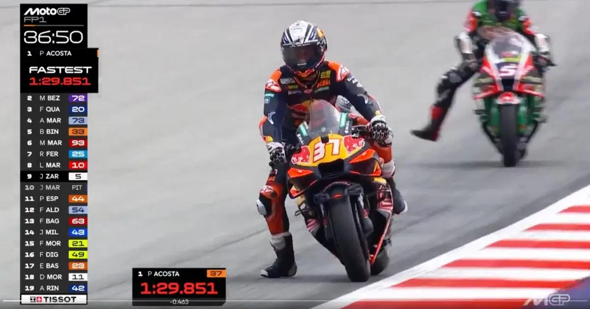 MotoGP, FP1: sorpresa KTM in Austria, Acosta-Pol Espargaro davanti a tutti, Bagnaia 18° [CLASSIFICA]