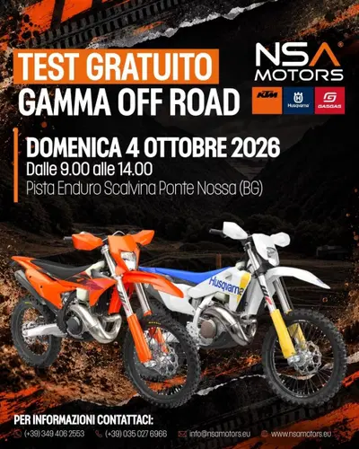 NSA Motors porta in pista la gamma Off Road 2027: domenica 4 ottobre test gratuito KTM e Husqvarna