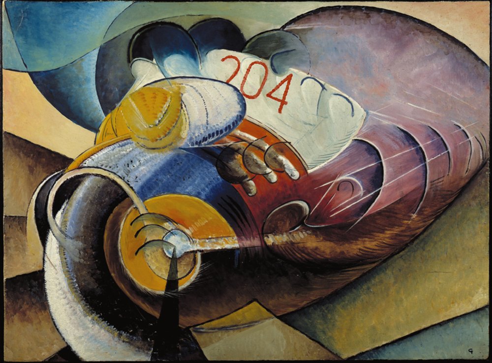 Una delle opere in mostra a Pontedera: &egrave; &ldquo;Il Motociclista&ldquo;, realizzata da Ugo Giannatasio nel 1918